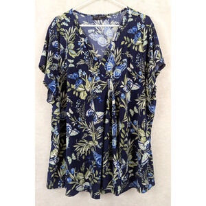 Lane Bryant sz 26/28 Slinky Top v-neck ss butterfly floral print blouse 1964
